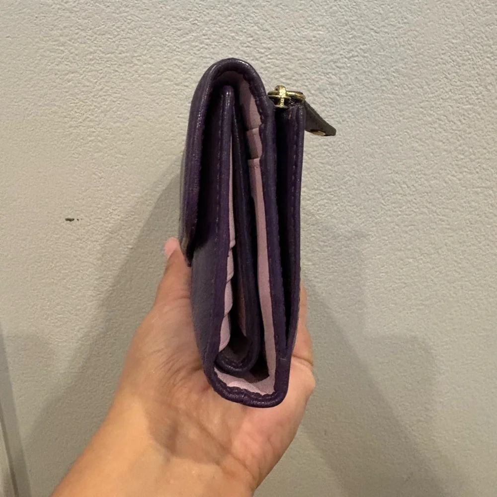 Vintage Coach Madison Leather Tri fold Checkbook Wallet Purple and Pink EUC